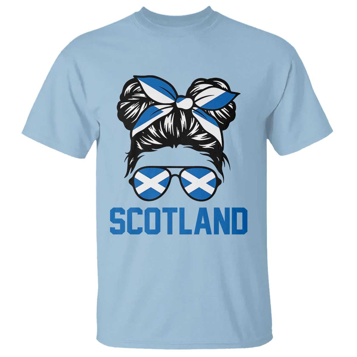 Scotland Messy Bun Hair Saltire Flag Ribbon Bow T Shirt Scottish Pride for Girls Women