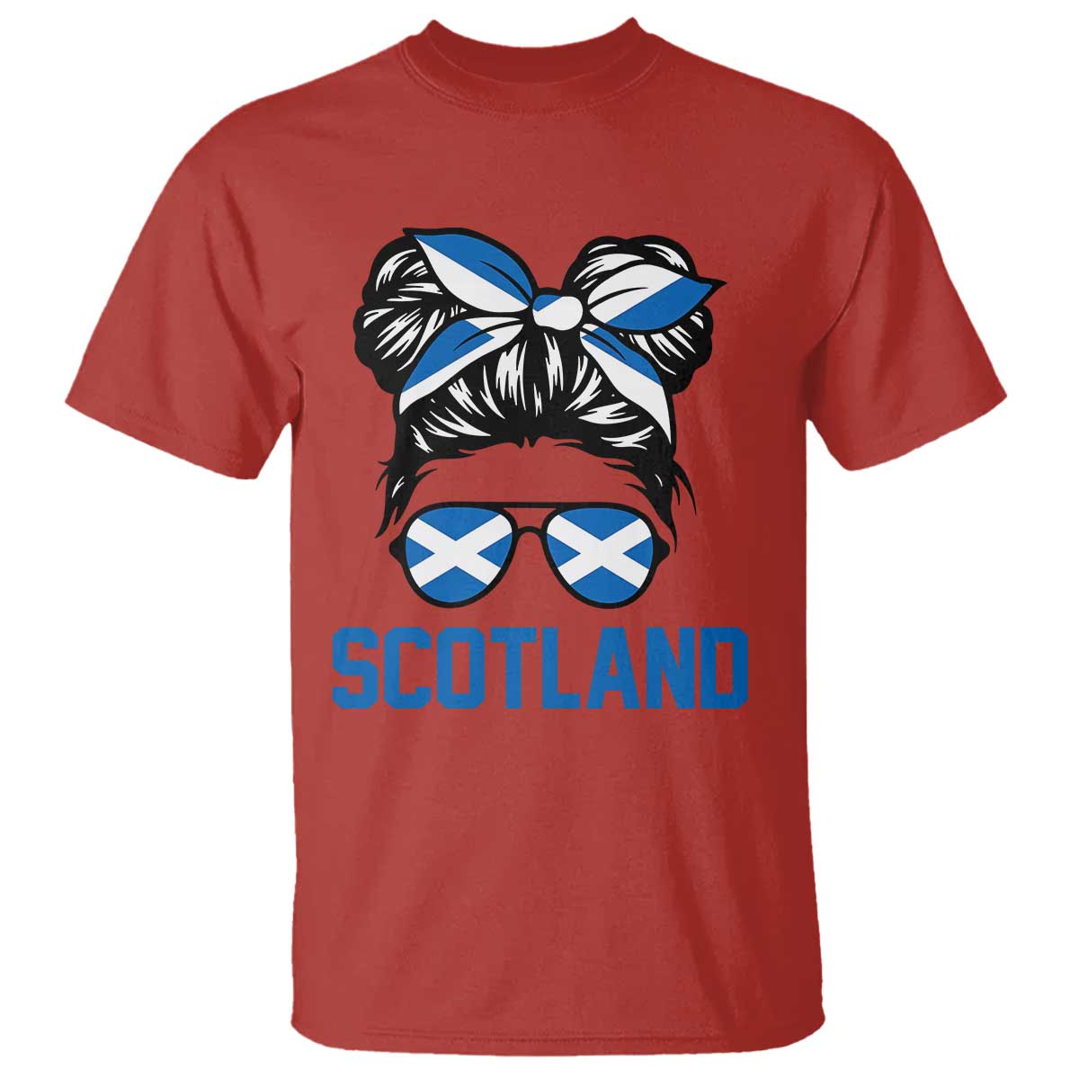 Scotland Messy Bun Hair Saltire Flag Ribbon Bow T Shirt Scottish Pride for Girls Women