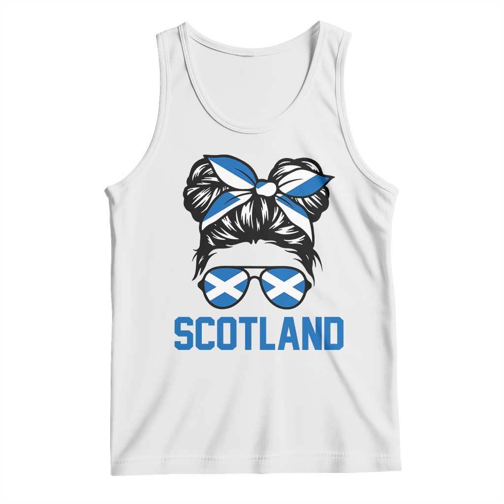 Scotland Messy Bun Hair Saltire Flag Ribbon Bow Tank Top Scottish Pride for Girls Women