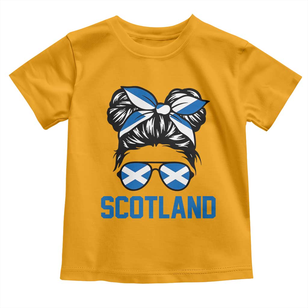 Scotland Messy Bun Hair Saltire Flag Ribbon Bow Toddler T Shirt Scottish Pride for Girls Women