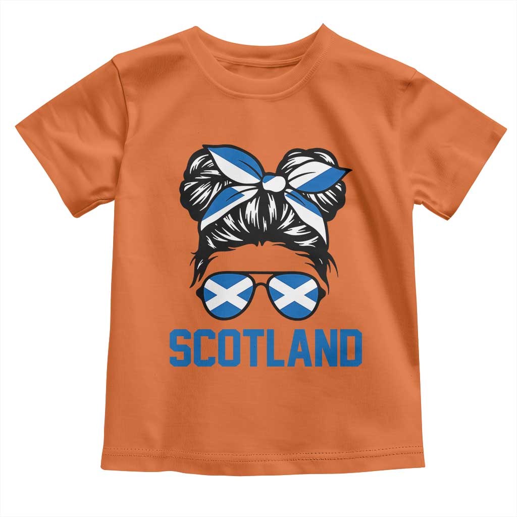 Scotland Messy Bun Hair Saltire Flag Ribbon Bow Toddler T Shirt Scottish Pride for Girls Women