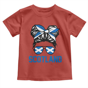 Scotland Messy Bun Hair Saltire Flag Ribbon Bow Toddler T Shirt Scottish Pride for Girls Women