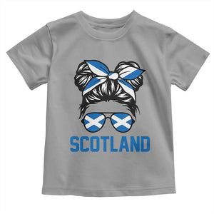 Scotland Messy Bun Hair Saltire Flag Ribbon Bow Toddler T Shirt Scottish Pride for Girls Women