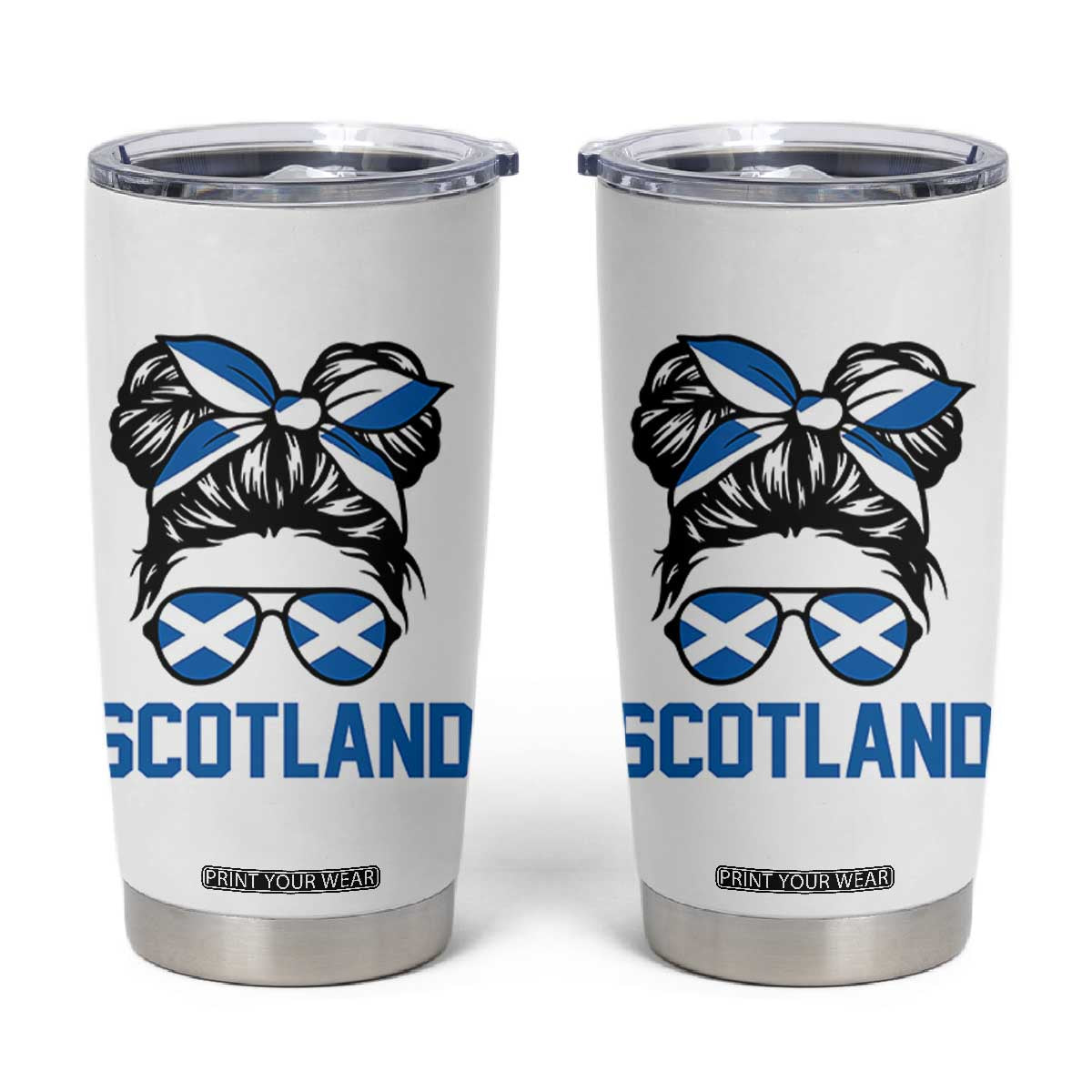 Scotland Messy Bun Hair Saltire Flag Ribbon Bow Tumbler Cup Scottish Pride for Girls Women
