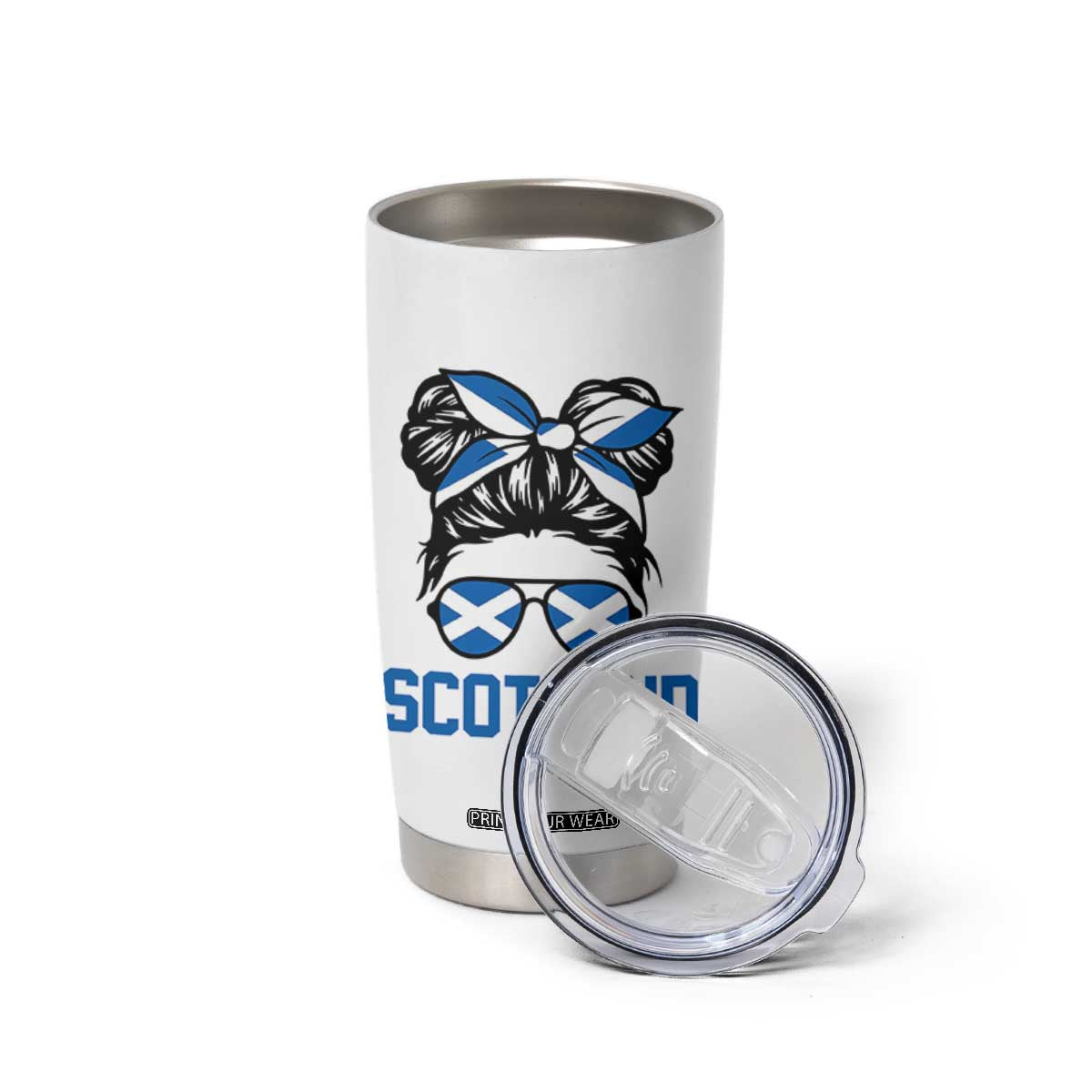 Scotland Messy Bun Hair Saltire Flag Ribbon Bow Tumbler Cup Scottish Pride for Girls Women