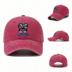 Scotland Messy Bun Hair Saltire Flag Ribbon Bow Washed Cotton Baseball Cap Scottish Pride for Girls Women