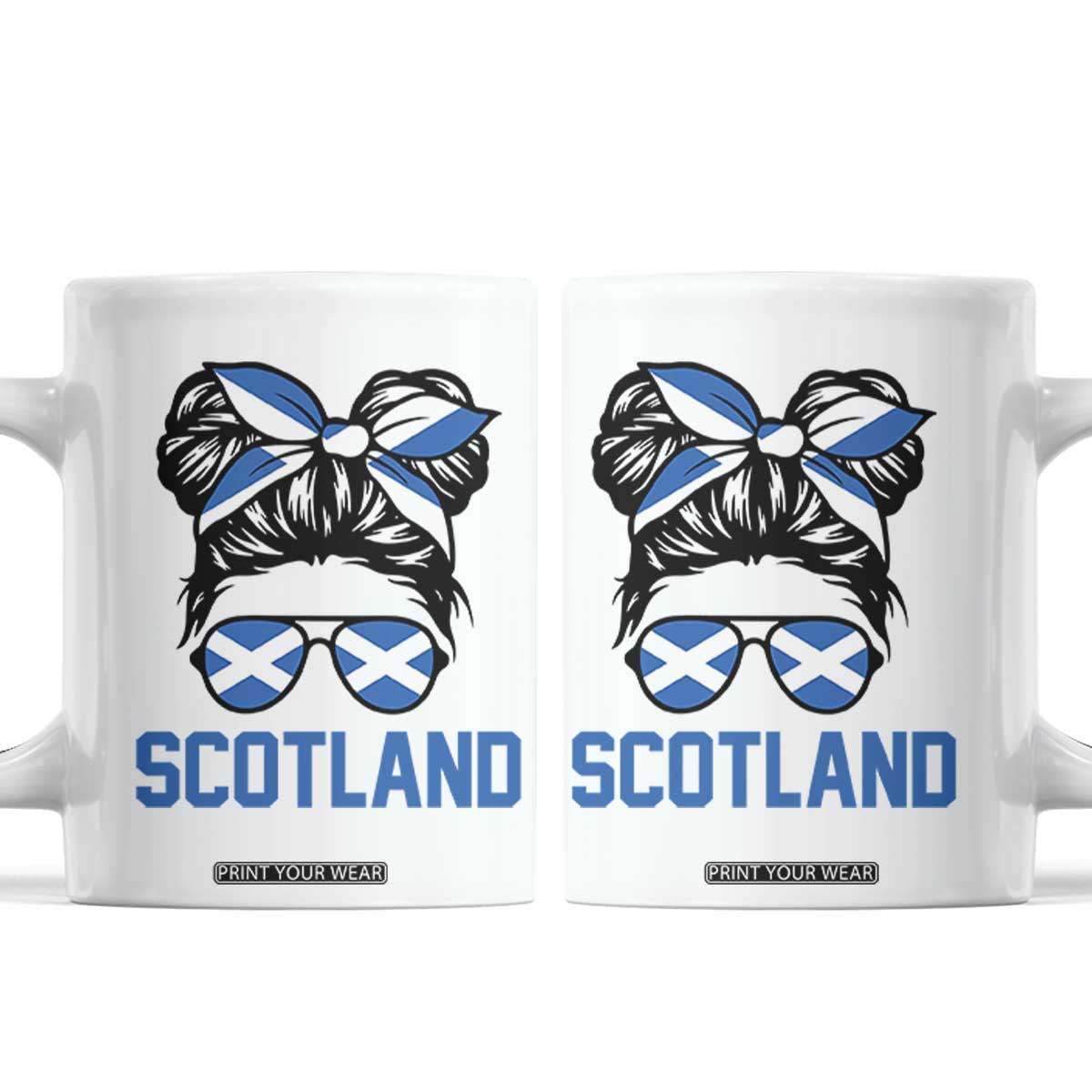 Scotland Messy Bun Hair Saltire Flag Ribbon Bow Coffee Mug Scottish Pride for Girls Women