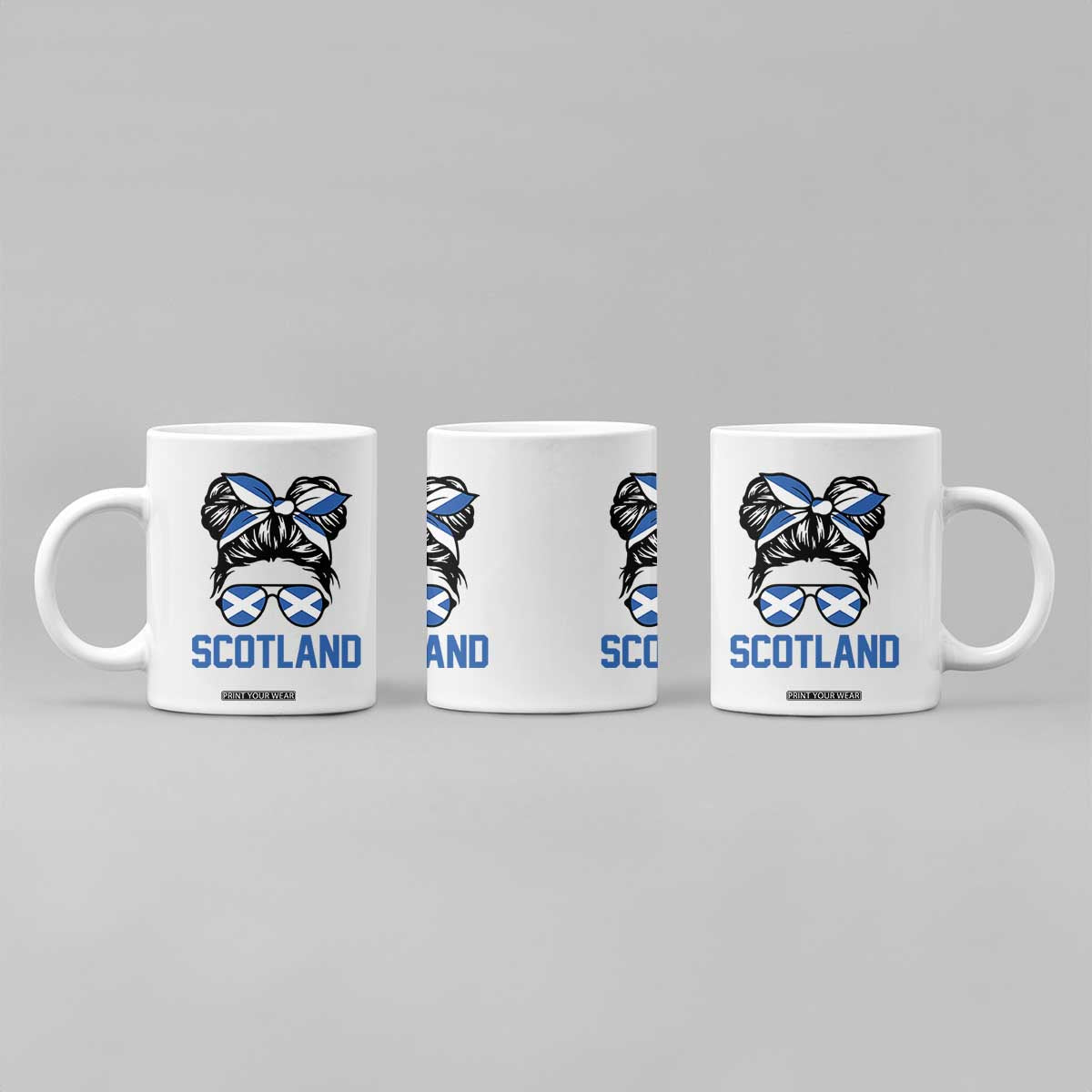 Scotland Messy Bun Hair Saltire Flag Ribbon Bow Coffee Mug Scottish Pride for Girls Women