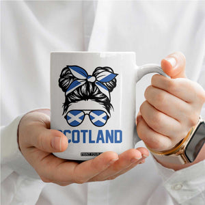 Scotland Messy Bun Hair Saltire Flag Ribbon Bow Coffee Mug Scottish Pride for Girls Women