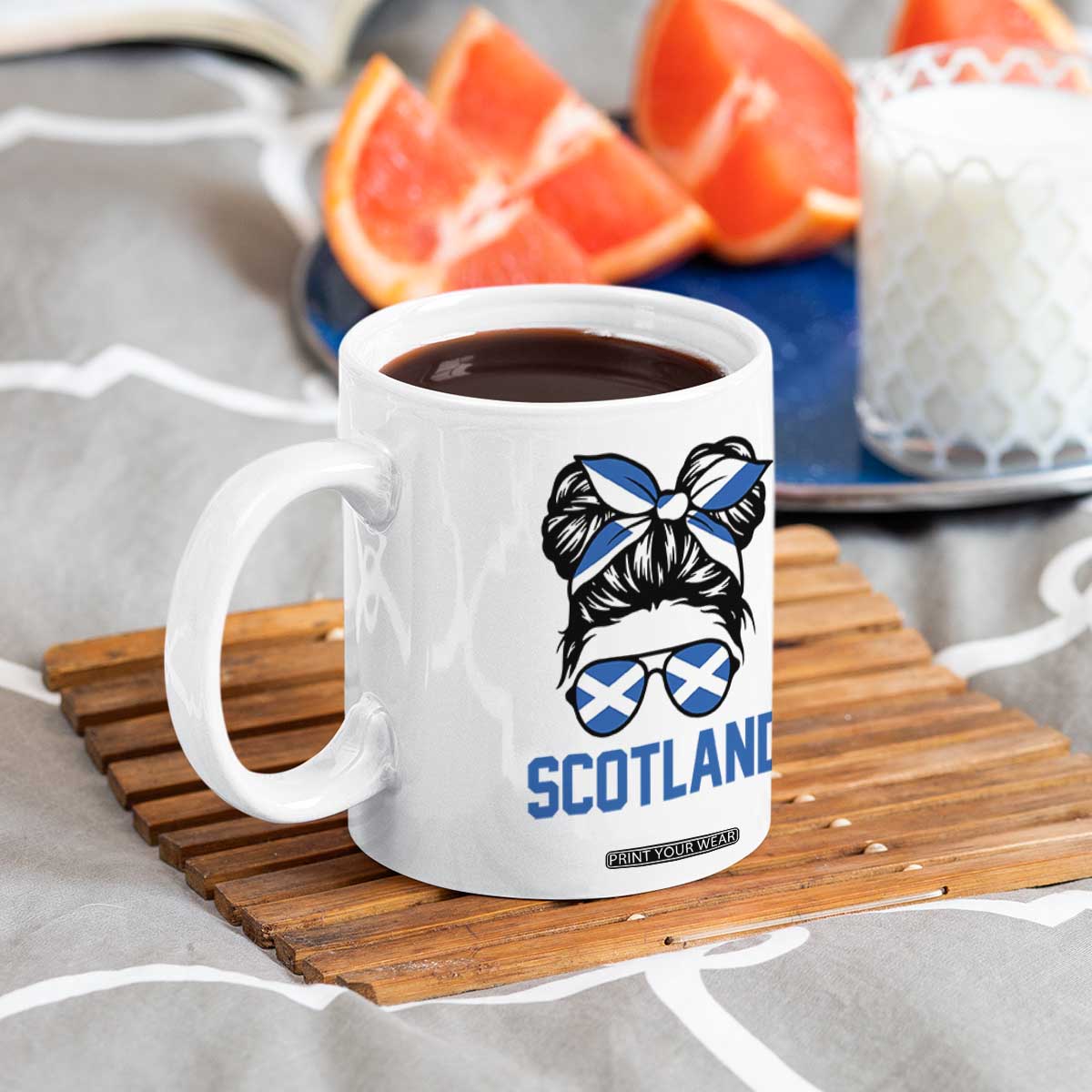Scotland Messy Bun Hair Saltire Flag Ribbon Bow Coffee Mug Scottish Pride for Girls Women