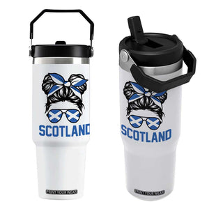 Scotland Messy Bun Hair Saltire Flag Ribbon Bow Flip Straw Tumbler Scottish Pride for Girls Women