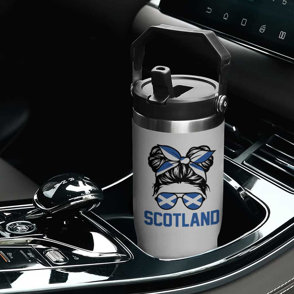 Scotland Messy Bun Hair Saltire Flag Ribbon Bow Flip Straw Tumbler Scottish Pride for Girls Women