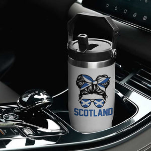 Scotland Messy Bun Hair Saltire Flag Ribbon Bow Flip Straw Tumbler Scottish Pride for Girls Women