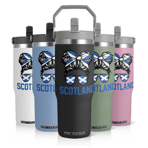 Scotland Messy Bun Hair Saltire Flag Ribbon Bow Flip Straw Tumbler Scottish Pride for Girls Women