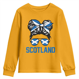 Scotland Messy Bun Hair Saltire Flag Ribbon Bow Youth Sweatshirt Scottish Pride for Girls Women