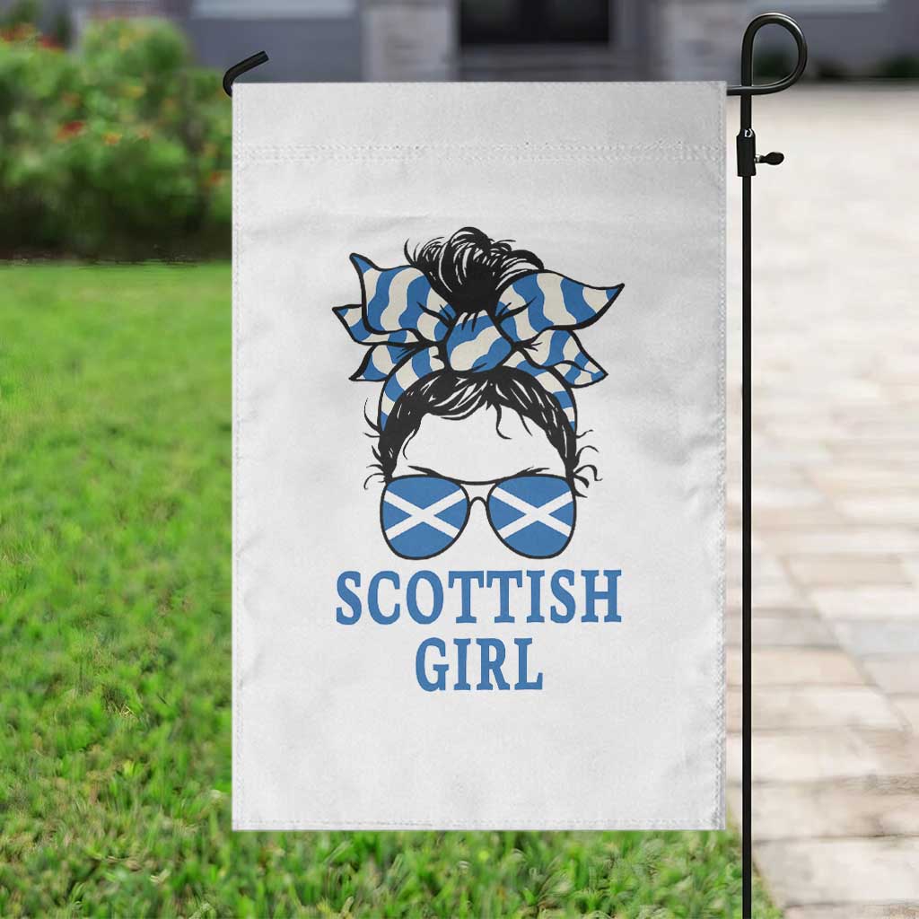 Scottish Girl Messy Bun Hair Saltire Flag Ribbon Bow Garden Flag Scotland Pride for Girls Women