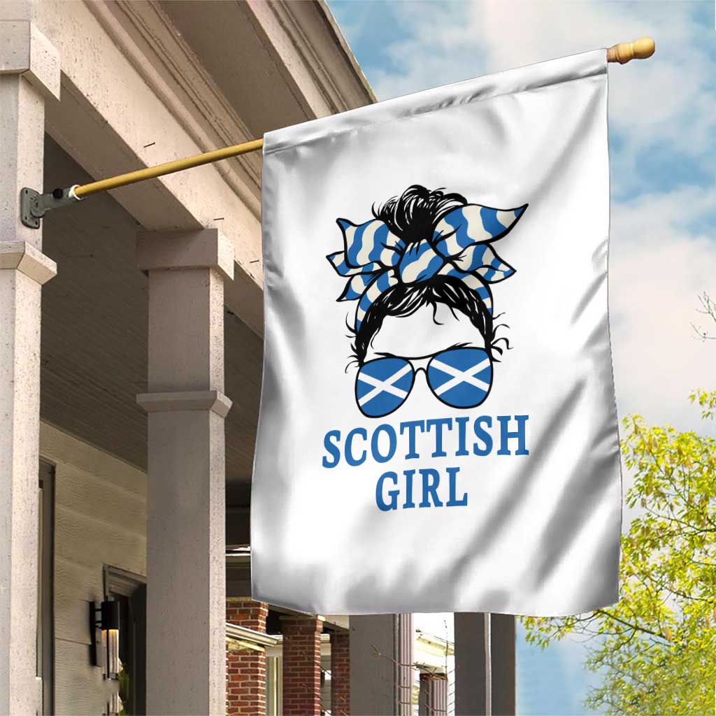 Scottish Girl Messy Bun Hair Saltire Flag Ribbon Bow Garden Flag Scotland Pride for Girls Women