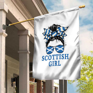 Scottish Girl Messy Bun Hair Saltire Flag Ribbon Bow Garden Flag Scotland Pride for Girls Women