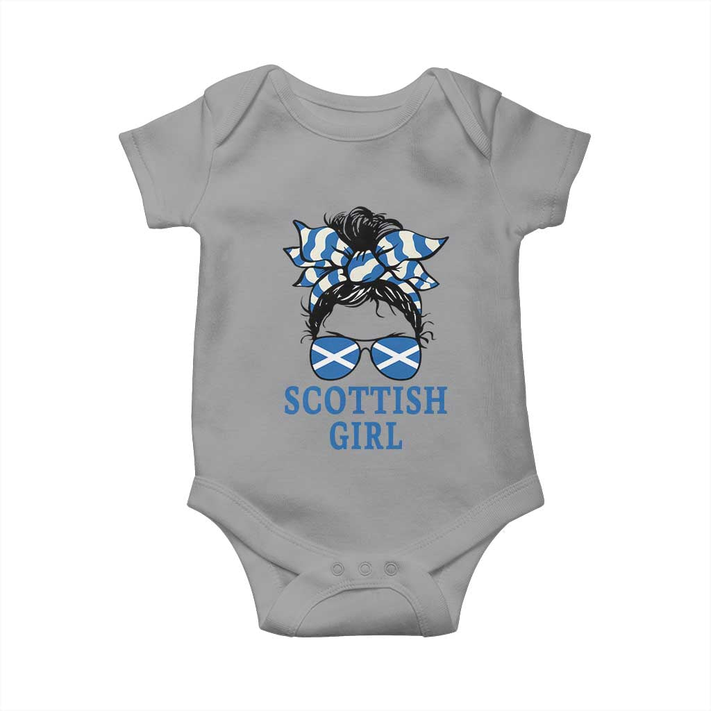 Scottish Girl Messy Bun Hair Saltire Flag Ribbon Bow Baby Onesie Scotland Pride for Girls Women