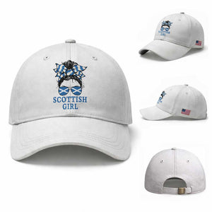 Scottish Girl Messy Bun Hair Saltire Flag Ribbon Bow Baseball Cap Scotland Pride for Girls Women