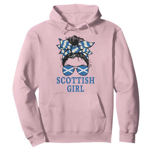 Scottish Girl Messy Bun Hair Saltire Flag Ribbon Bow Hoodie Scotland Pride for Girls Women