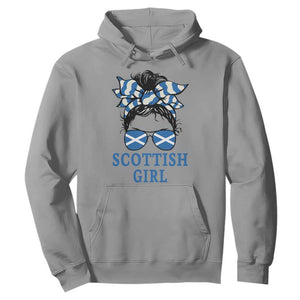 Scottish Girl Messy Bun Hair Saltire Flag Ribbon Bow Hoodie Scotland Pride for Girls Women