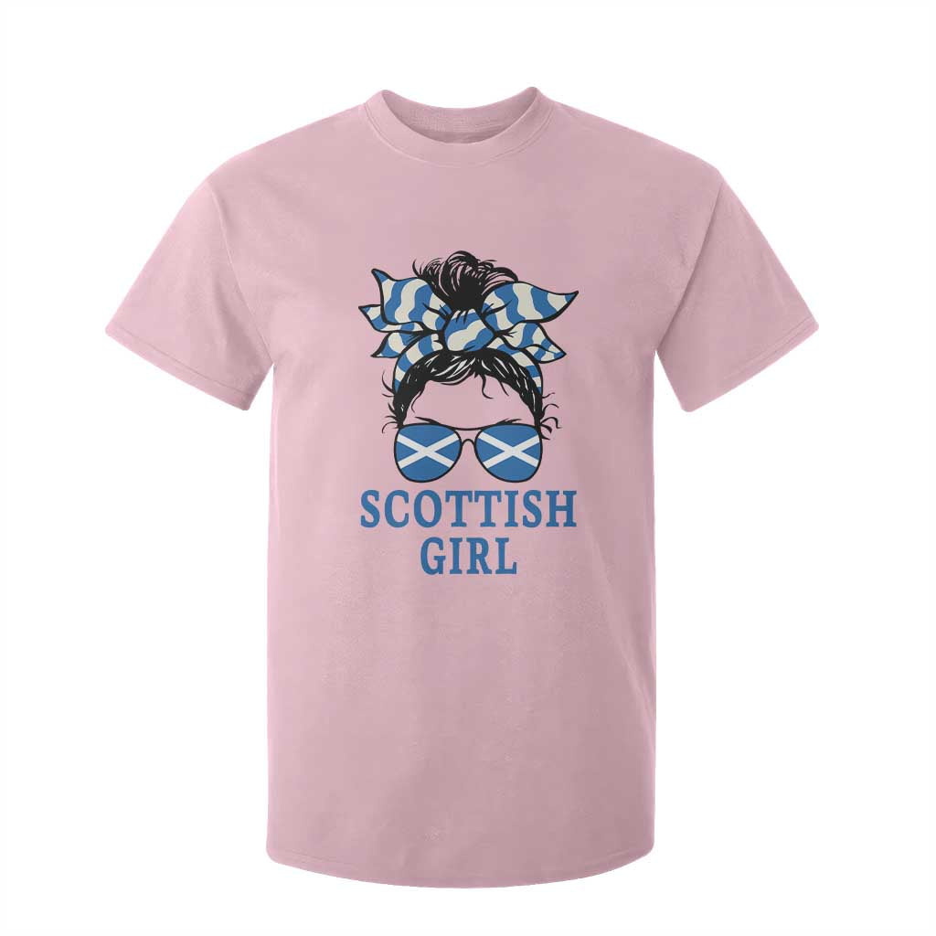 Scottish Girl Messy Bun Hair Saltire Flag Ribbon Bow T Shirt For Kid Scotland Pride for Girls Women