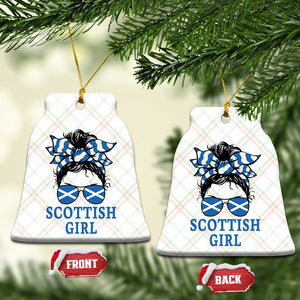 Scottish Girl Messy Bun Hair Saltire Flag Ribbon Bow Ceramic Ornament Scotland Pride for Girls Women
