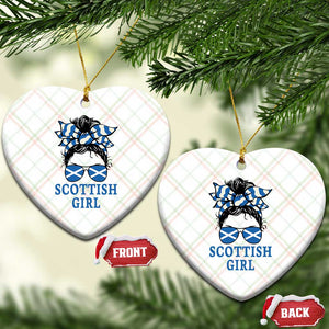 Scottish Girl Messy Bun Hair Saltire Flag Ribbon Bow Ceramic Ornament Scotland Pride for Girls Women