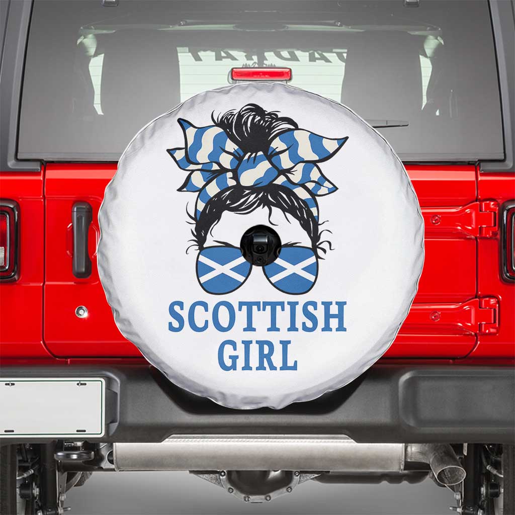 Scottish Girl Messy Bun Hair Saltire Flag Ribbon Bow Spare Tire Cover Scotland Pride for Girls Women