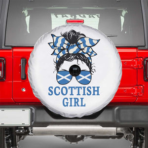 Scottish Girl Messy Bun Hair Saltire Flag Ribbon Bow Spare Tire Cover Scotland Pride for Girls Women