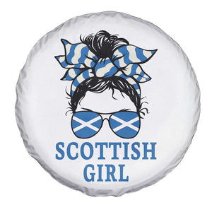 Scottish Girl Messy Bun Hair Saltire Flag Ribbon Bow Spare Tire Cover Scotland Pride for Girls Women