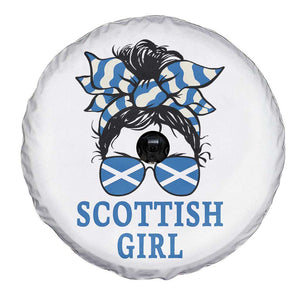 Scottish Girl Messy Bun Hair Saltire Flag Ribbon Bow Spare Tire Cover Scotland Pride for Girls Women