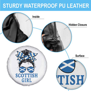 Scottish Girl Messy Bun Hair Saltire Flag Ribbon Bow Spare Tire Cover Scotland Pride for Girls Women