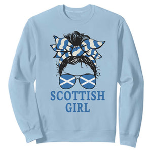 Scottish Girl Messy Bun Hair Saltire Flag Ribbon Bow Sweatshirt Scotland Pride for Girls Women