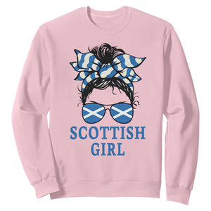 Scottish Girl Messy Bun Hair Saltire Flag Ribbon Bow Sweatshirt Scotland Pride for Girls Women