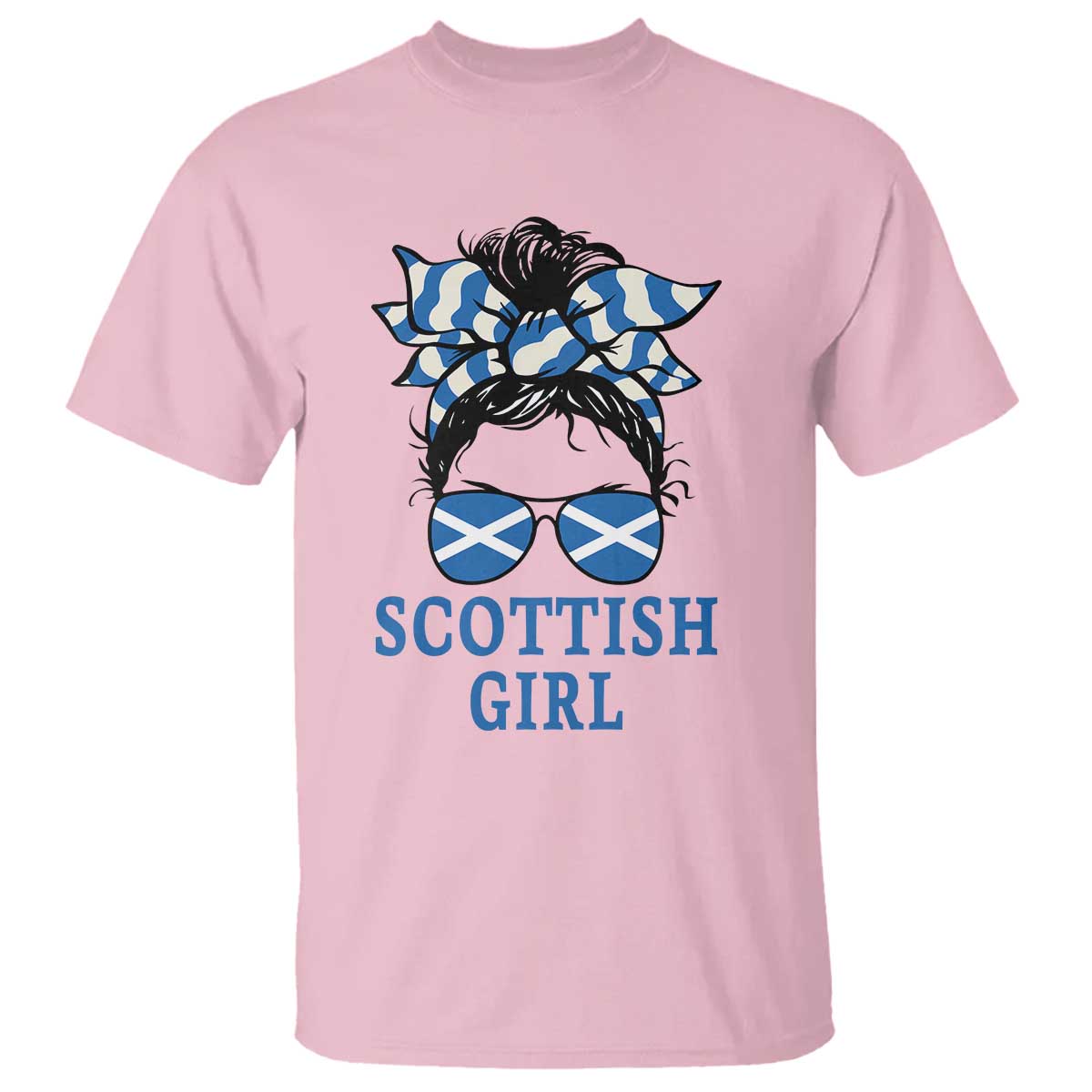 Scottish Girl Messy Bun Hair Saltire Flag Ribbon Bow T Shirt Scotland Pride for Girls Women