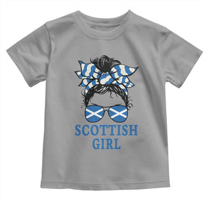 Scottish Girl Messy Bun Hair Saltire Flag Ribbon Bow Toddler T Shirt Scotland Pride for Girls Women