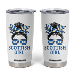 Scottish Girl Messy Bun Hair Saltire Flag Ribbon Bow Tumbler Cup Scotland Pride for Girls Women