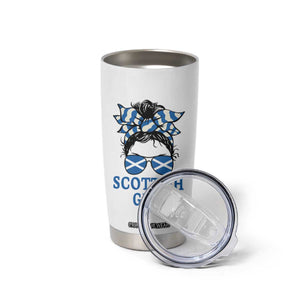 Scottish Girl Messy Bun Hair Saltire Flag Ribbon Bow Tumbler Cup Scotland Pride for Girls Women