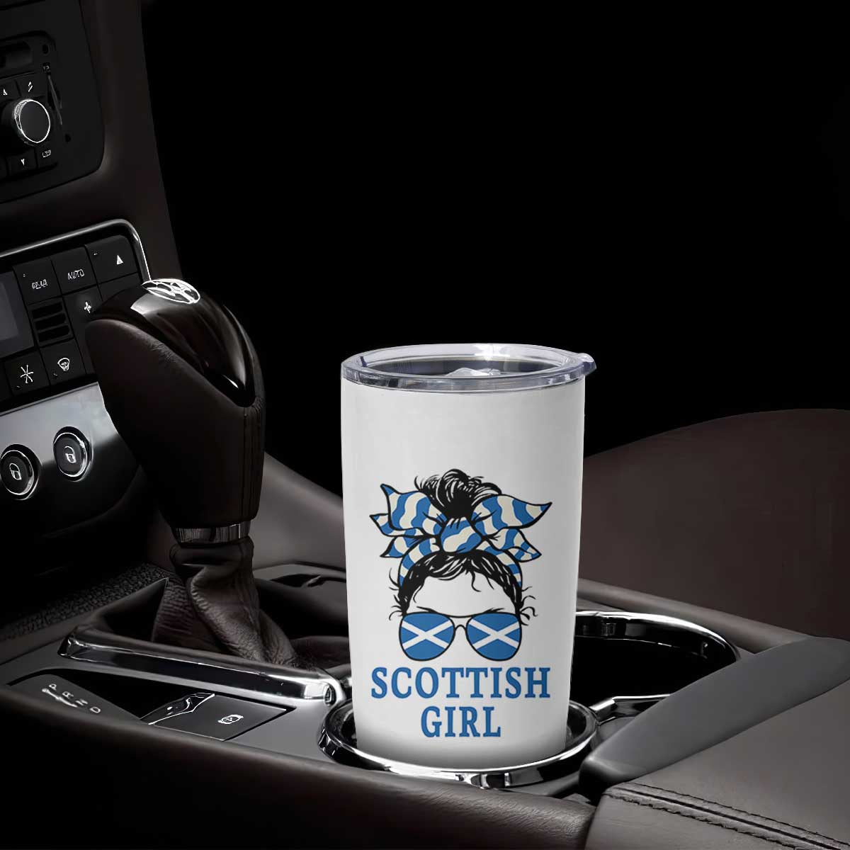 Scottish Girl Messy Bun Hair Saltire Flag Ribbon Bow Tumbler Cup Scotland Pride for Girls Women