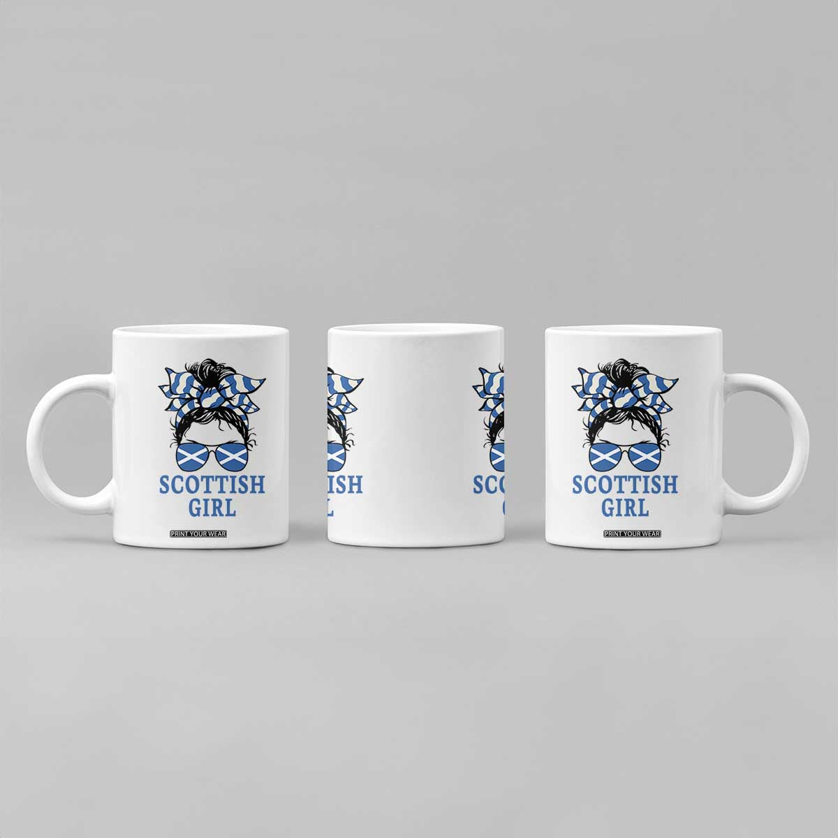 Scottish Girl Messy Bun Hair Saltire Flag Ribbon Bow Coffee Mug Scotland Pride for Girls Women