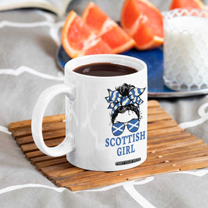 Scottish Girl Messy Bun Hair Saltire Flag Ribbon Bow Coffee Mug Scotland Pride for Girls Women