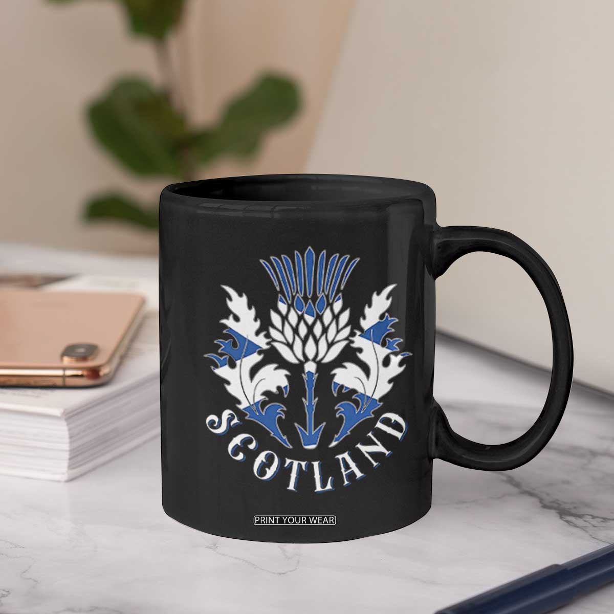 Scotland Thistle Floral Emblem Coffee Mug Stylized Gothic Heraldry Scottish Heritage Pride