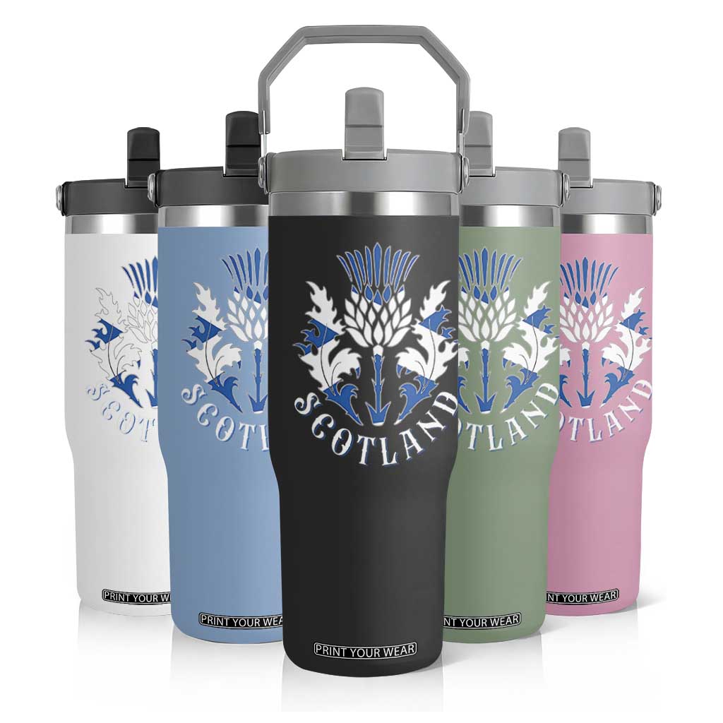 Scotland Thistle Floral Emblem Flip Straw Tumbler Stylized Gothic Heraldry Scottish Heritage Pride