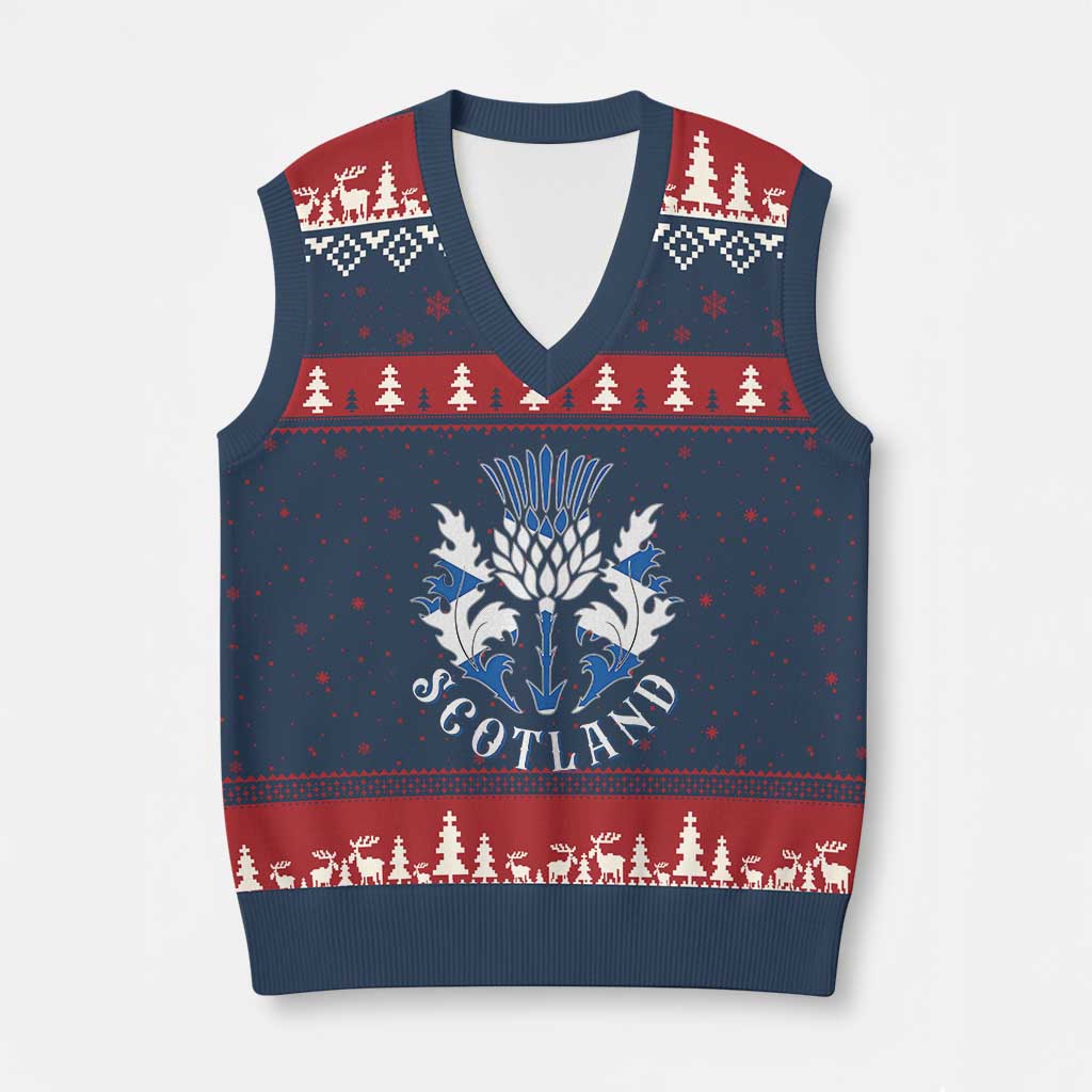 Scotland Thistle Floral Emblem V-Neck Knit Sweater Vest Stylized Gothic Heraldry Scottish Heritage Pride