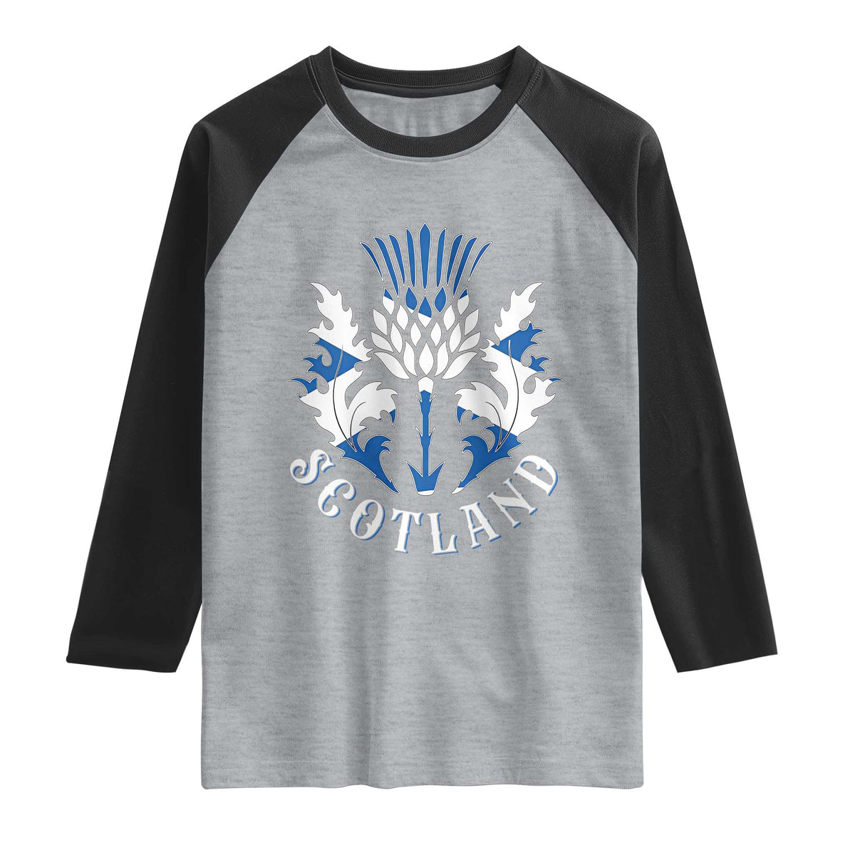 Scotland Thistle Floral Emblem Raglan Shirt Stylized Gothic Heraldry Scottish Heritage Pride