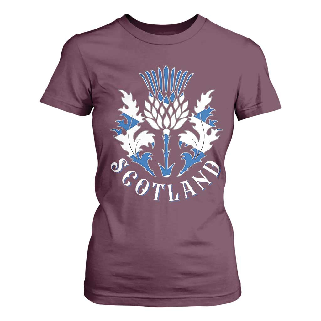 Scotland Thistle Floral Emblem T Shirt For Women Stylized Gothic Heraldry Scottish Heritage Pride