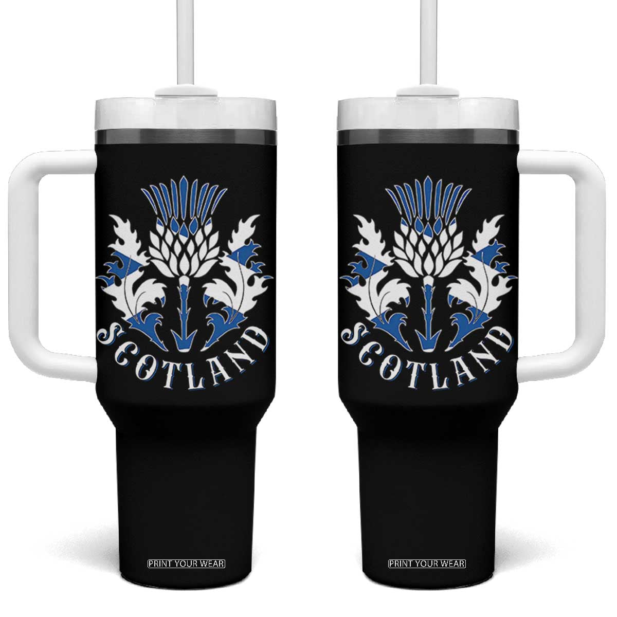 Scotland Thistle Floral Emblem Tumbler With Handle Stylized Gothic Heraldry Scottish Heritage Pride