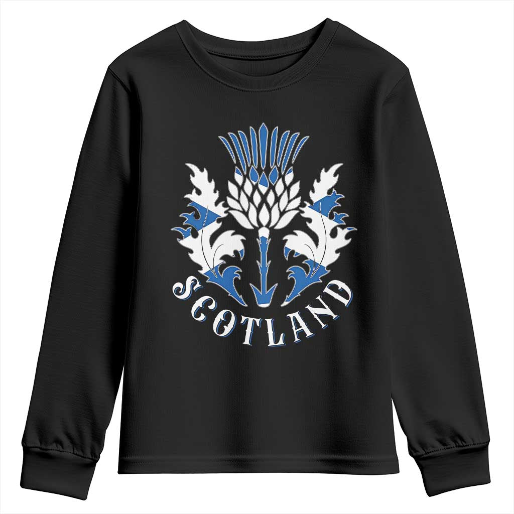Scotland Thistle Floral Emblem Youth Sweatshirt Stylized Gothic Heraldry Scottish Heritage Pride TS02 Black Print Your Wear